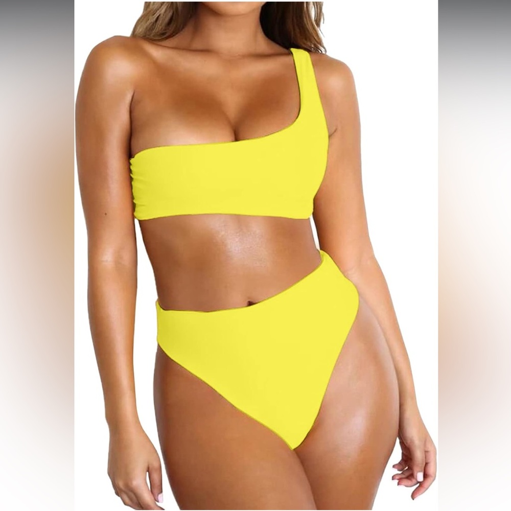 NWT Byoauo women’s one shoulder bikini with high waist bottom full coverage